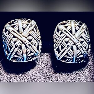 John Hardy designer signed 3D woven bamboo earrings sterling silver w/safe latch